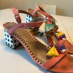 Betsey Johnson Pink Sandals with Polka Dots and Sea Shell Tassles